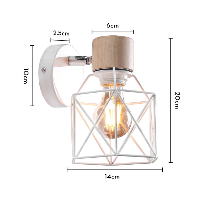Juego de 2 apliques de pared industriales TUNC diseño jaula de metal madera ajustable 15 cm blanco