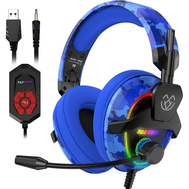 Tatybo 7.1 Gaming Headset for PC PS4 PS5 Xbox One Switch, USB & 3.5mm