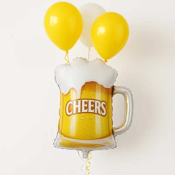 Cheers Beer Mug Balloon Bouquet Party Decor Yellow White Balloons