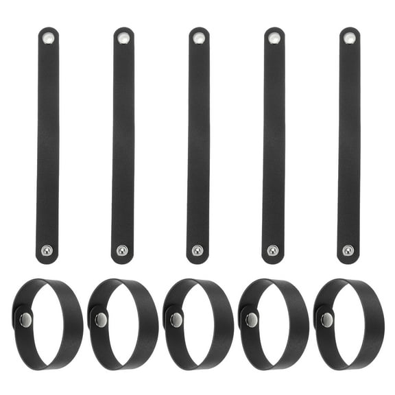 Uxcell 10 Pcs Plain Leather Bracelets Leather Snap Bracelets Adjustable Blank Wrist Cuffs DIY Craft Wristbands Single Snap for Men Women Jewelry Making (Black, 9.1"x0.8")