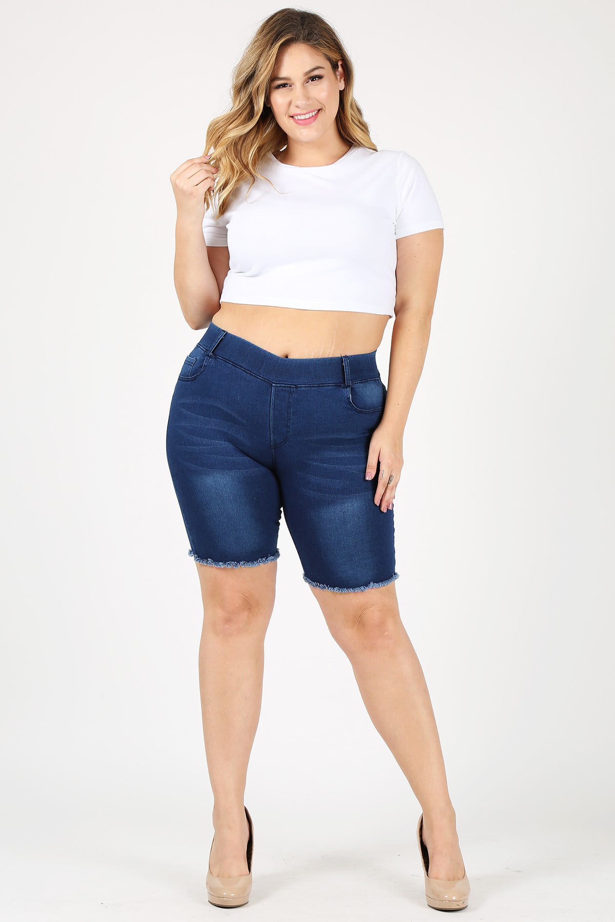 Love Sweet - Plus size women pull-on 5 pockets classic jeans Bermudas ...