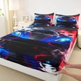 thumbnail image 4 of Castle Fairy Sports Car Queen Sheet Sets 4 Pieces for Boys, Smoke Splash Art Bed Set for Bedroom, Blue Red, 4 of 6