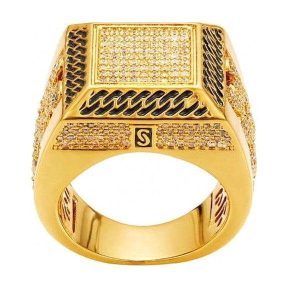 Geometric S Logo Hip Hop Ring, Sparkling Cubic Zirconia Inlaid Jewelry for Men