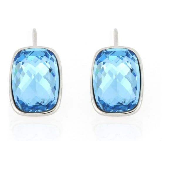 925 Sterling Silver Elongated Cushion Lever back Blue Aquamarine Swarovski Crystal Earrings