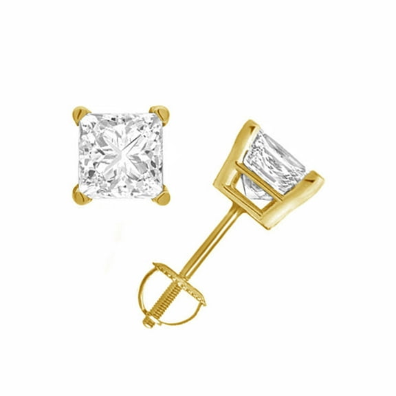 Beyond Brilliance 14K Yellow Gold 0.06 Ct Princess Cut Natural Diamond Screw Back Stud Earrings