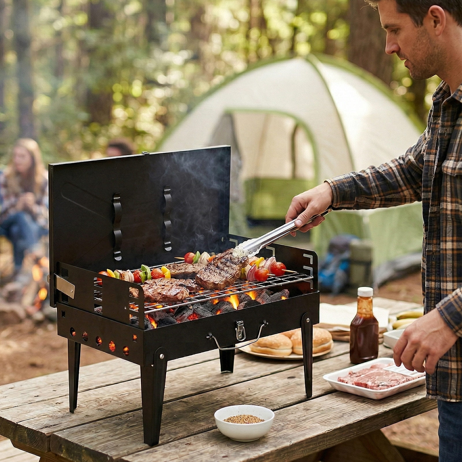 Eurhowing 15 Inch Portable Charcoal Grill, Heavy Duty Outdoor BBQ Grill, Tabletop Charcoal Barbecue for Camping, Tailgating & Picnic