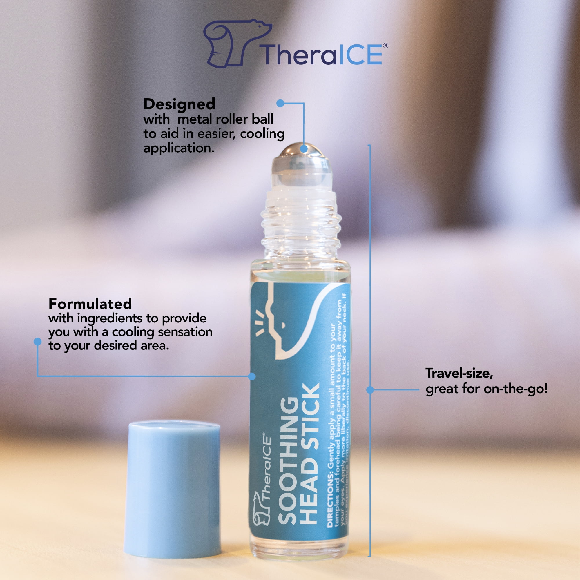 (20 pack) TheraICE Soothing Head Stick Essential Oil Roll on Aromatherapy, 10 ml (.33 fl oz)