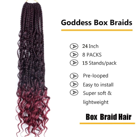 WEIF-Goddess Boho Box Braids - 24 Inch Crochet Hair With Curly Ends, 8 Packs Boho Crochet Box Braids For Black Women, Pre Looped