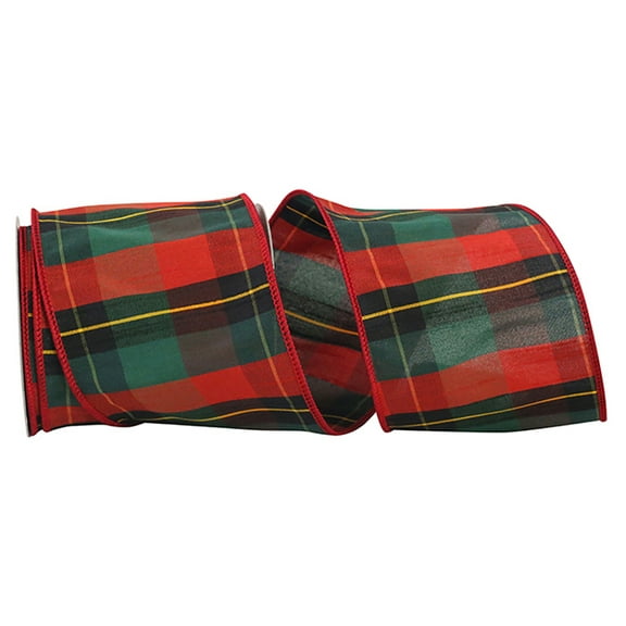 Reliant Ribbon - 93427W-001-10F, Jordan Reserve Plaid Wired Edge Ribbon, Multi, 4 Inch, 10 Yards
