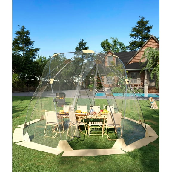 Large Pop Up Bubble Tent for Camping and Events - 12x12 FT Clear Igloo Dome Shelter - 6-10 People Capacity - 540° Transparent, Rainproof & Windproof Screen House - for Backyard, Patio