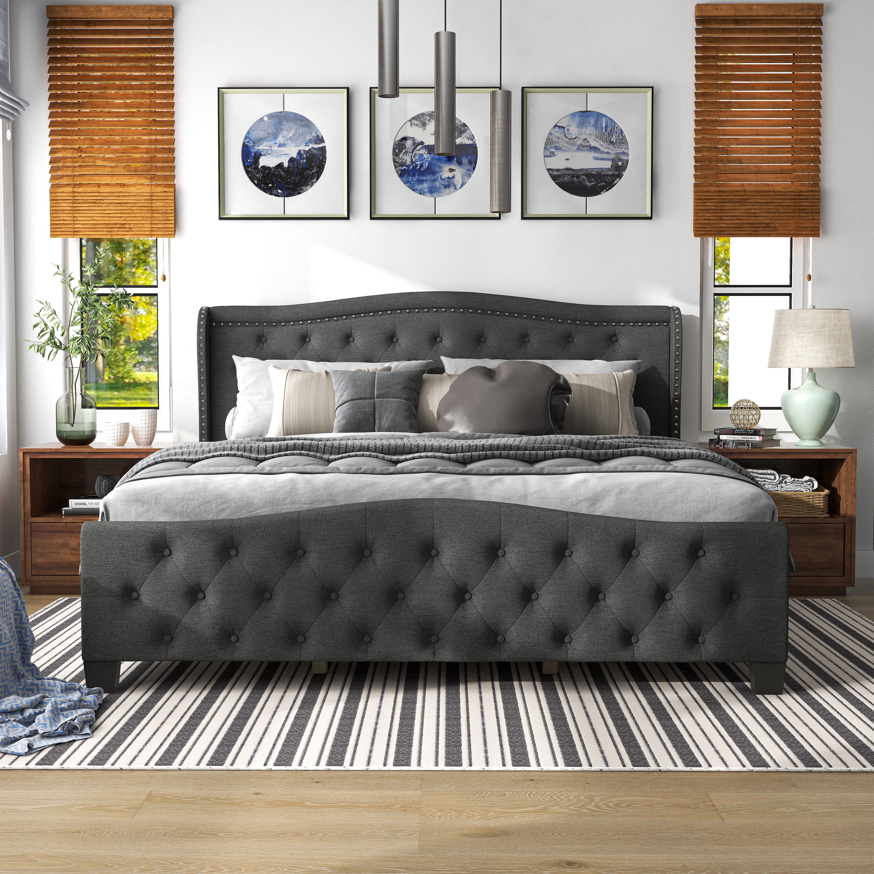 Furniture of America Hillcrest Fabric Tufted Bed, Dark Gray, Full