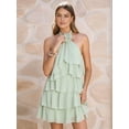 thumbnail image 4 of Women's Floral Backless Mini Halter Neck Applique Layered Ruffled Hem Dress for Party Green S, 4 of 9