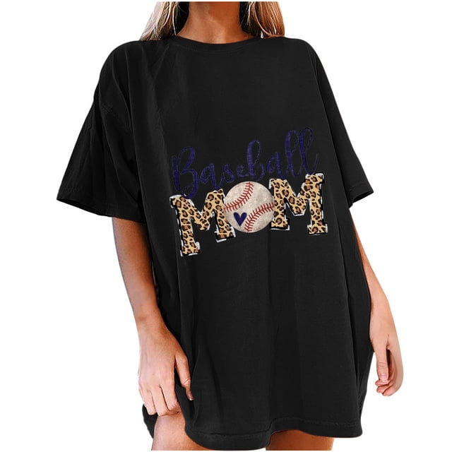 Tops de manga corta con hombros caídos informales de verano para mujer, camisetas divertidas con cuello redondo y estampado de béisbol OAVQHLG3B Store lin121212