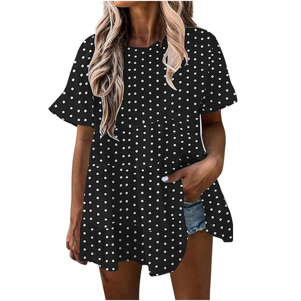 Blusa de manga corta de verano con cuello redondo para mujer a la moda, camisetas con estampado informal Fridja bn6969