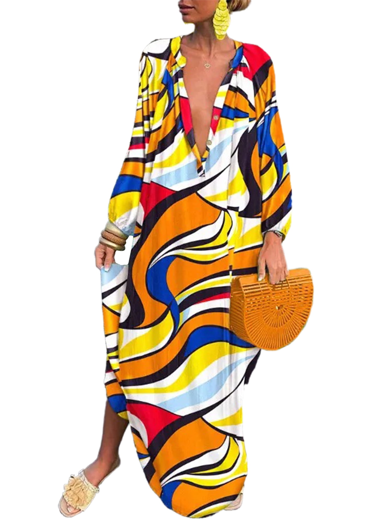 Frontwalk Womens Kaftan Zebra Print Maxi Long Dresses Casual Loose