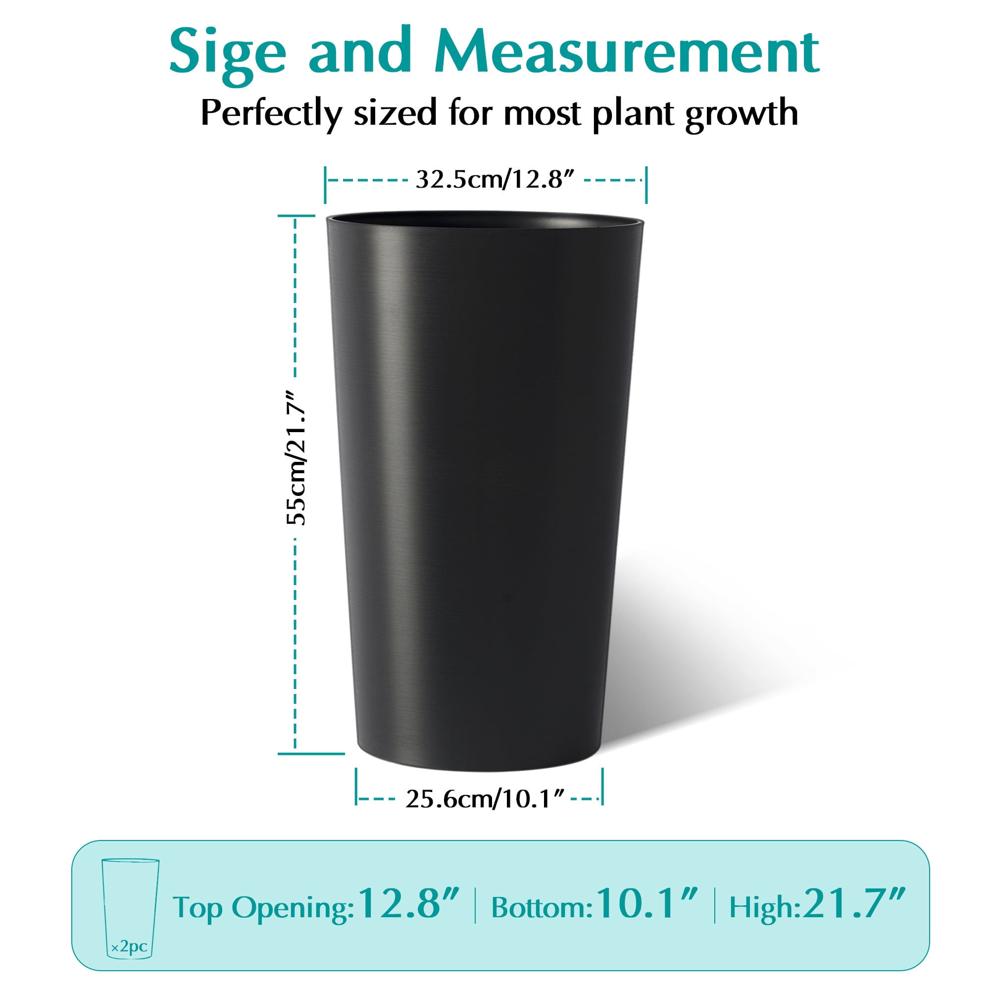 Modern Tall 21.7in Planters 2 Pack for Outdoor Plants