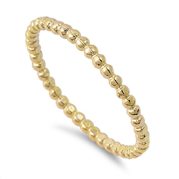 Yellow Gold-Tone Plated 925 Sterling Silver Plain Bead Stackable Ring Size 10