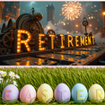 thumbnail image 6 of Retirement Themed Golden Backdrop Banner with Clock Element Party Decoration Background for Retirement Parties Photo Booths Memory Keepsakes Celebrations, 6 of 8