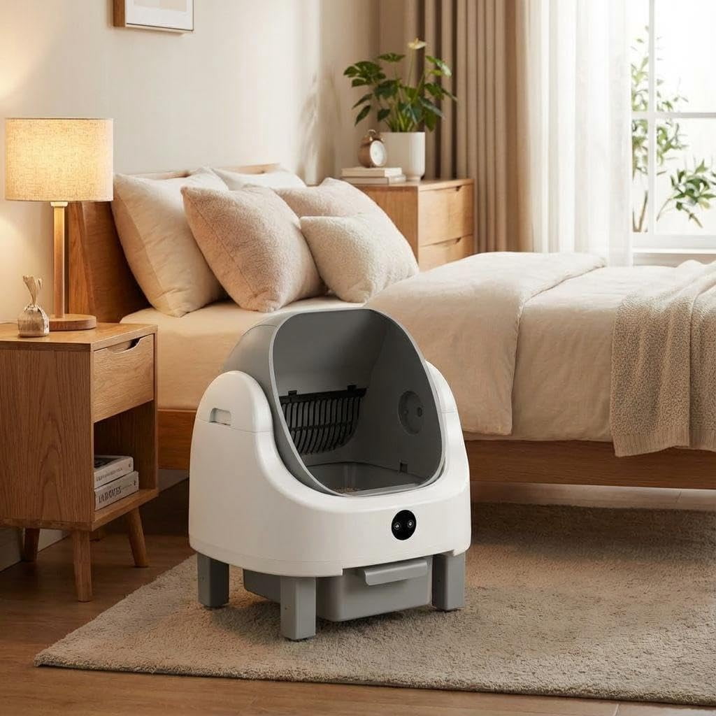 Wisykoke Self Cleaning Litter Box, Automatic Cat Litter Box, Open-Top Robot with APP Control & Real-Time Monitor, Odor Control for Multiple Cats, Infrared Safety Sensor
