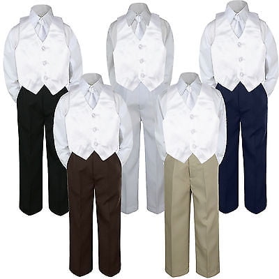 

4pc Boy Suit Set White Necktie Vest Baby Toddler Kid Formal Pants S-7 Wedding