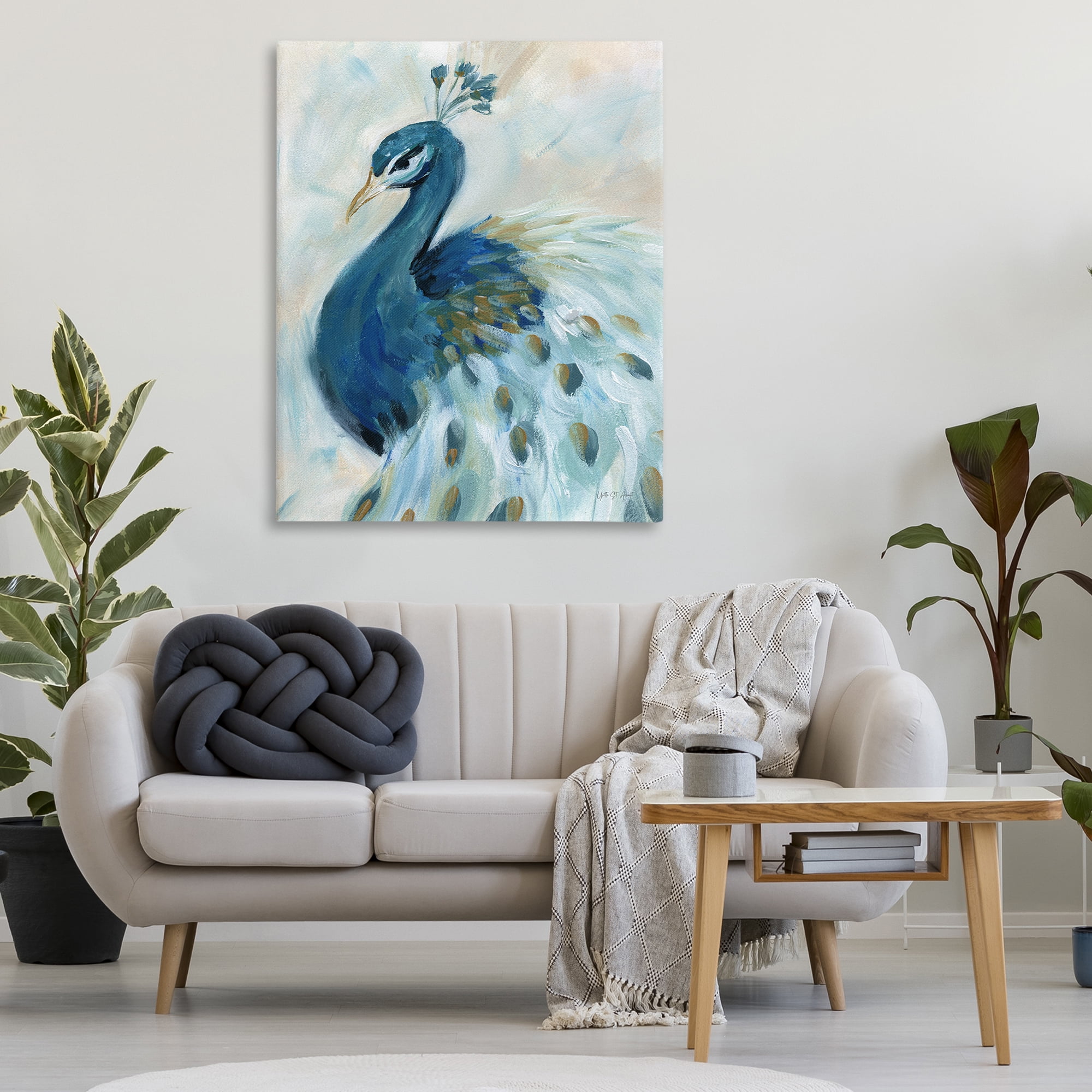 Stupell Industries Elegant Blue Peacock Animals & Insects Painting Gallery Wrapped Canvas Art Print Wall Art, 36 x 48