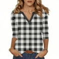 thumbnail image 1 of Soki Womens Basic Casual V Neck Plaid Print 3/4 Sleeve Work Tops Blouses Shirts, 1 of 8