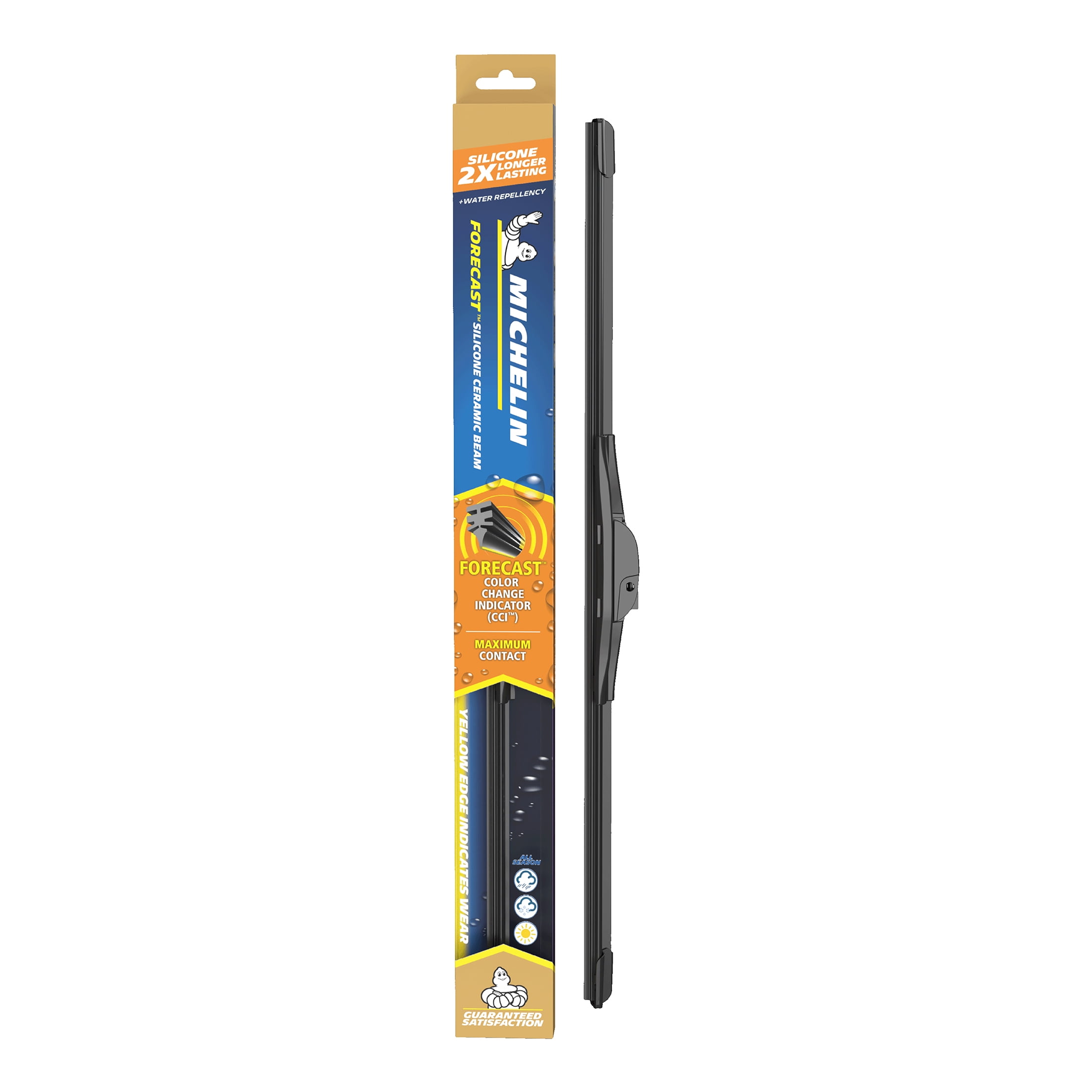 MICHELIN® Forecast Predictive Wiper Blade, 22", Silicone Ceramic Beam Blade with Yellow Edge Color Changing Technology
