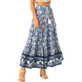 thumbnail image 2 of INSPIRE CHIC Women's Boho Floral Skirt Tassels Elastic Waist Flowy Maxi Skirts XS Blue, 2 of 6