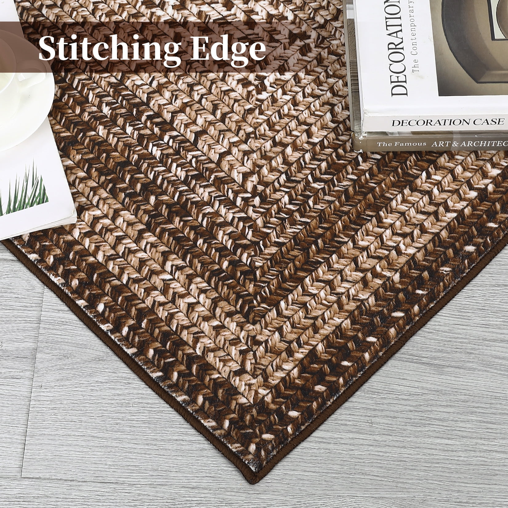 Aoile 9'x12' Washable Area Rug, Geometric Printed Rugs with Non Slip for Living Room Bedroom Dining Room, Brown