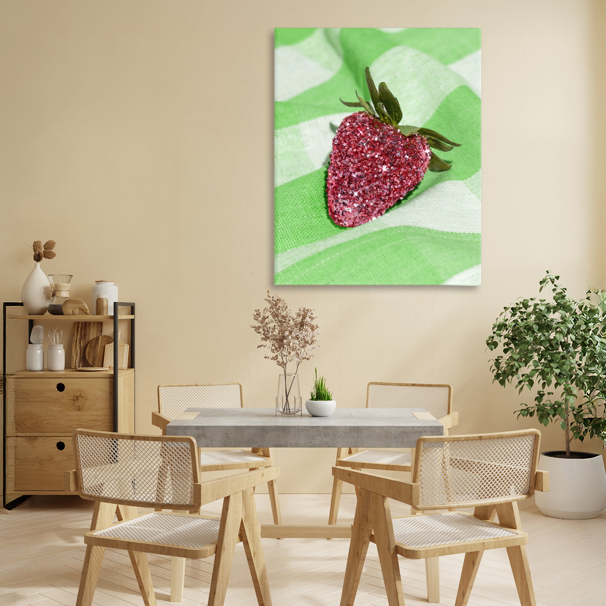Stupell Industries Glimmer Strawberry on Green Canvas Wall Art, design by LISH Creative