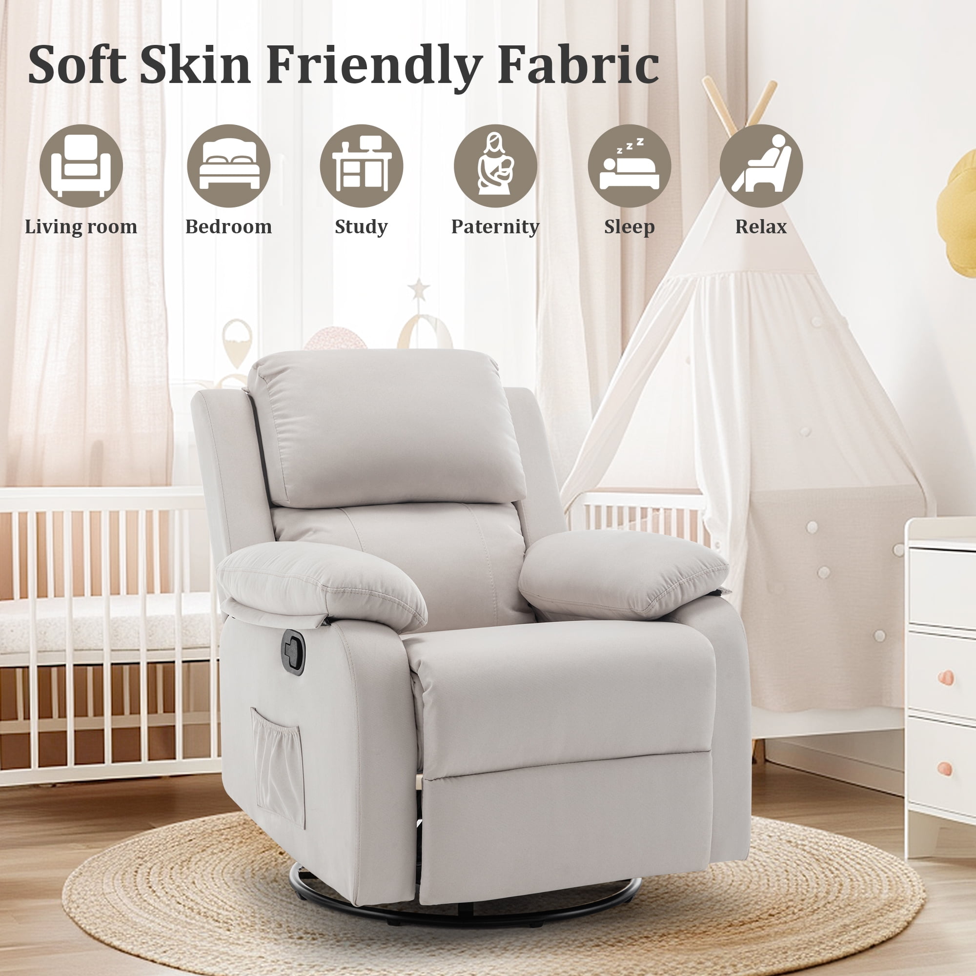 Korser Swivel Rocker Small Recliner Chair for Small Spaces for Living Room,Nursery,Beige