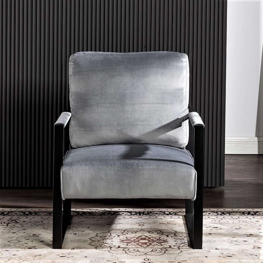 US Pride Furniture Hosam 25.4" Velvet Upholstery Metal Arms Chair Gray