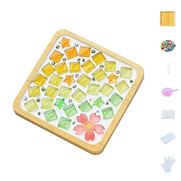 Pisexur Batería de cocina Juego de mosaicos de manualidades, posavasos de madera, mosaicos de colores variados, paquete de manualidades de 6 ml para la cocina del hogar