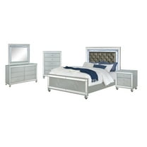 Gunnison 5-piece Eastern King Bedroom Set with LED Lighting Silver Metallic