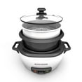 thumbnail image 2 of Black+Decker 6-Cup Cooked, 3-Cup Uncooked Rice Cooker, w/ Steaming Basket & Removable Non-Stick Bowl, One-Touch, White, 2 of 15