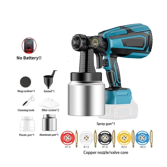 1000ML Electric Cordless Spray Gun Paint Sprayer Auto Furniture Steel Coating Airbrush 5 Nozzle Compatible For Battery ,Durable Build