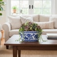 thumbnail image 2 of Blue and White Ceramic Planter Pot Vintage Floral Oval Cachepot Vase Glazed Chinoiserie Porcelain Style Decorative Bowl Vase No Drainage, 2 of 7