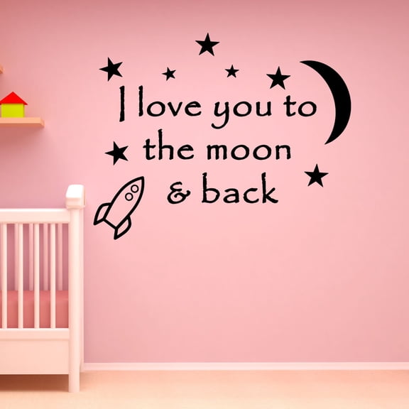 VWAQ I Love You To The Moon and Back Again Baby Nursery Matte Black Vinyl Wall Decal Quote (22"H x 27"W)