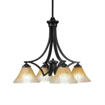 - Zilo Matte Black Four-Light 19-Inch Chandelier with Amber Crystal Glass