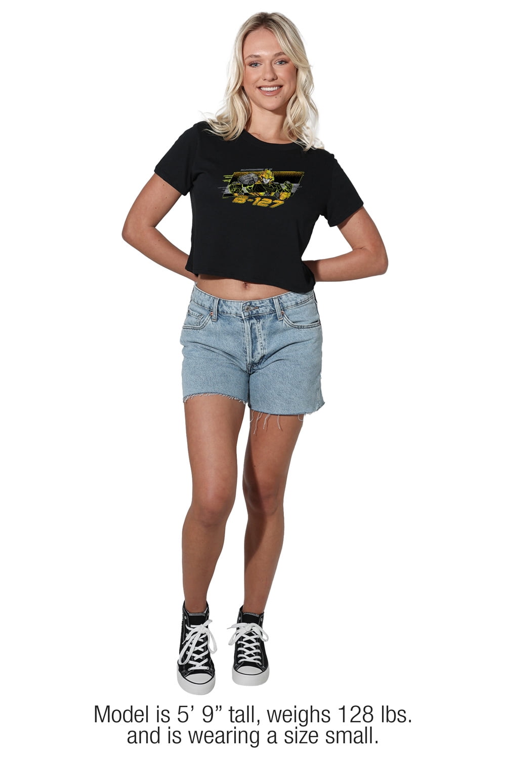 TRANSFORMERS ONE B127 Neon Women's Crop Top T-Shirt, Black, Small
