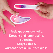 Ergonomic Glass Nail File Set, Drop Ergo File Collection by Bona Fide Beauty in Pink and Violet, Gentle Nail Care with Premium Czech Crystal Glass