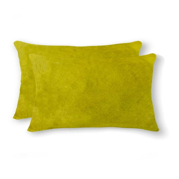 12" x 20" x 5" Yellow Cowhide  Pillow 2 Pack