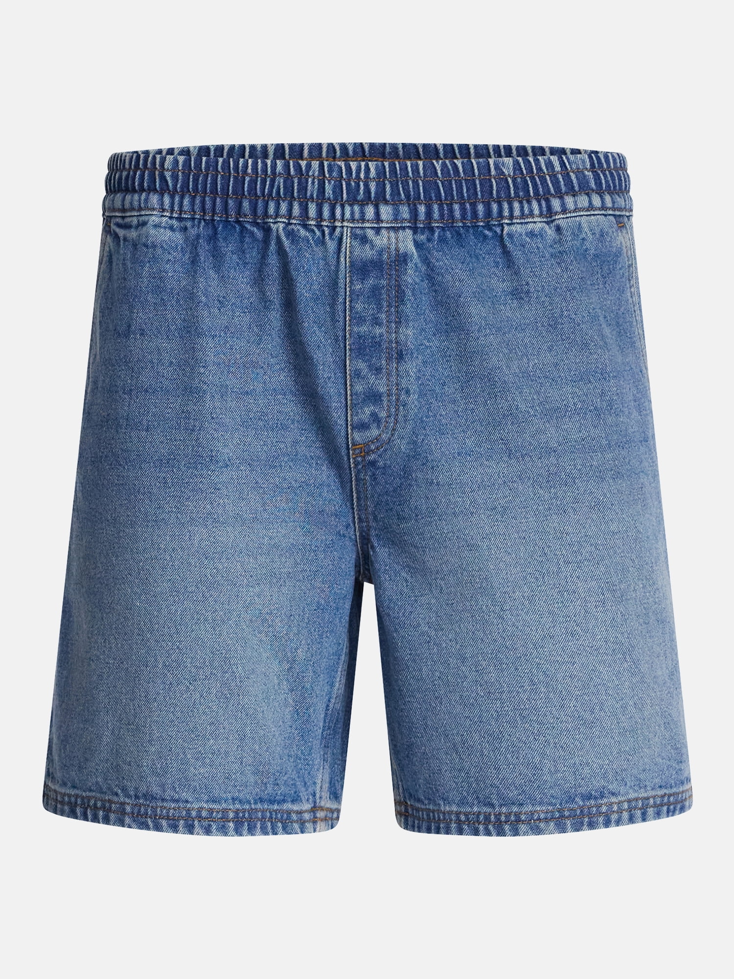 No Boundaries Denim Shorts with Elastic Waist, 100% Cotton, 7" Inseam, Men's XS-5XL