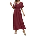 thumbnail image 2 of Lenago Robes d'Été Grande Taille pour Femmes Mode Femmes Été Décontracté Col en V Uni Manches Courtes Robe à Boutons Fête Plage Robes en Liquidation, 2 of 8