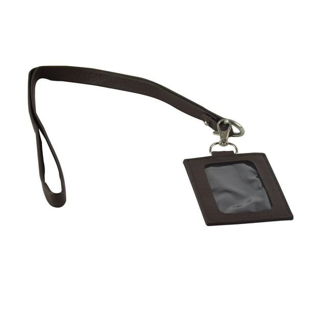 genuine leather badge / name tag holder with lanyard / neck strap