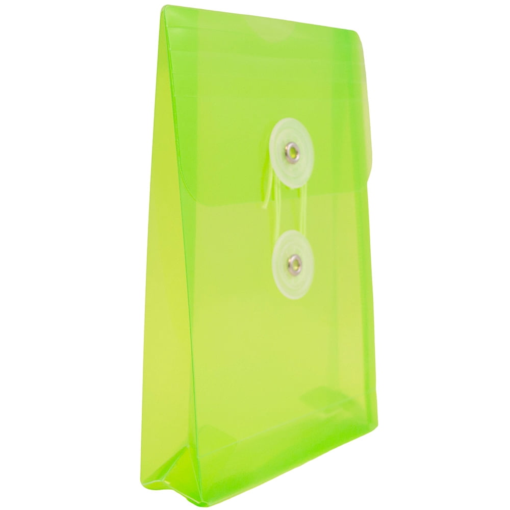 JAM Paper Plastic Envelopes with Button & String Tie Closure, 4 1/4 x 6 1/4, Lime Green, 3/Pack