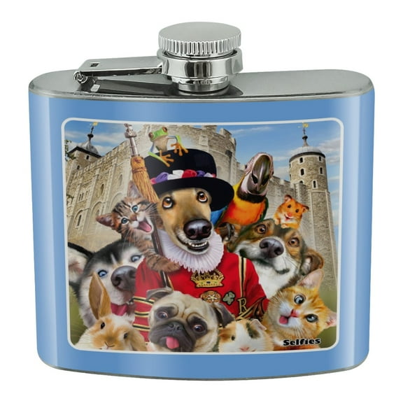 Tower of London England Britain Selfie Dogs Cats Stainless Steel 5oz Hip Drink Kidney Flask