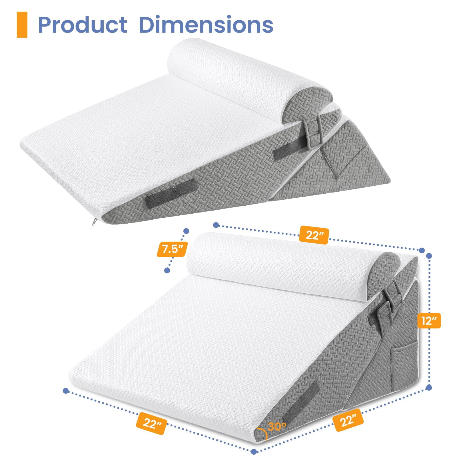 Wedge Pillow Set For After  2pcs Adjustable Bed Headboard With Memory Foam Neck Cushion - Acid Reflux Sleeping & Support Dark Grey White