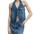 thumbnail image 3 of QHFBli Men's Retro Jean Jacket Men's Denim Vest Top Sleeveless Button Front Cropped Casual Streetwear Jacket Outerwear for Fashion Blue XS, 3 of 9