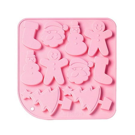 

1PC 10 Cavities Christmas Theme Silicone Mold Snowflake Tree Chocolate Cake Mold Holiday Decoration Baking Tools PINK